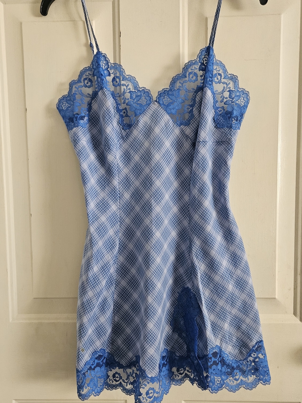 Victoria's Secret Blue Plaid Lace-Trim Slip Y2K Womens Small Coquette Sexy Blue